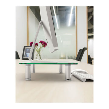 Innovera® Adjustable Tempered Glass Monitor Riser, 15.75" X 9.5" X 3" To 3.5", Clear-silver, Supports 44 Lbs freeshipping - TVN Wholesale